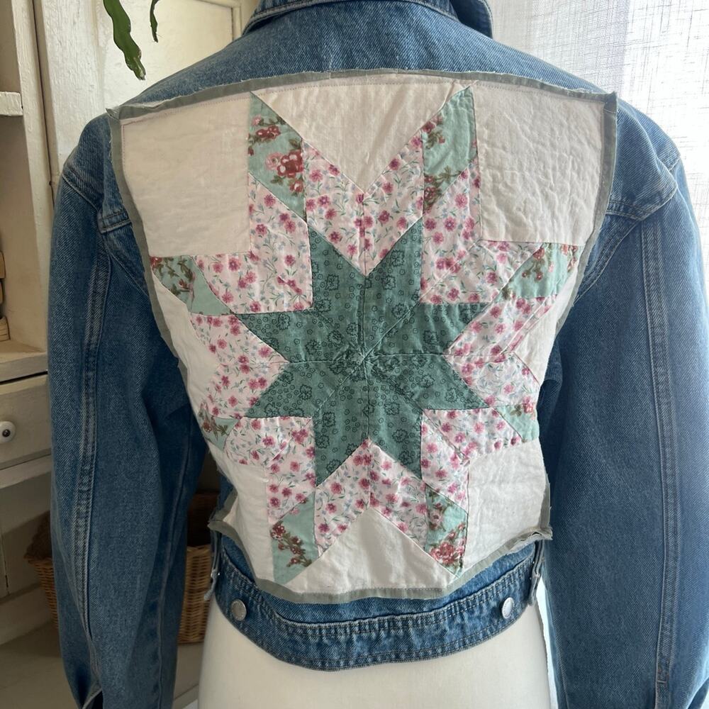 Upcycled quilt jacket denim jacket size XS - Picture 3 of 6